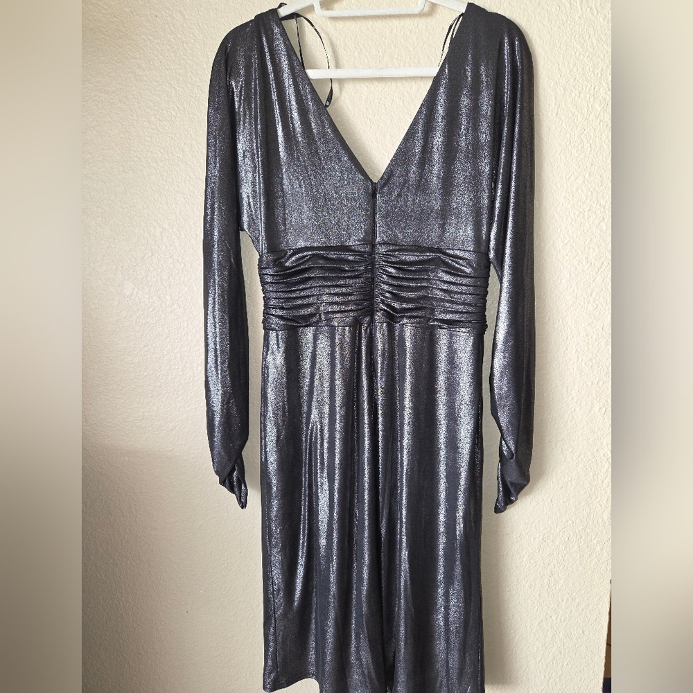 Tadashi Shoji Cocktail Black Silver Dress,sz M. - Picture 3 of 6
